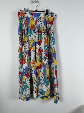 Vintage Chaus Women’s Vibrant Tropical Parrot & Floral Print Midi Skirt Size 12